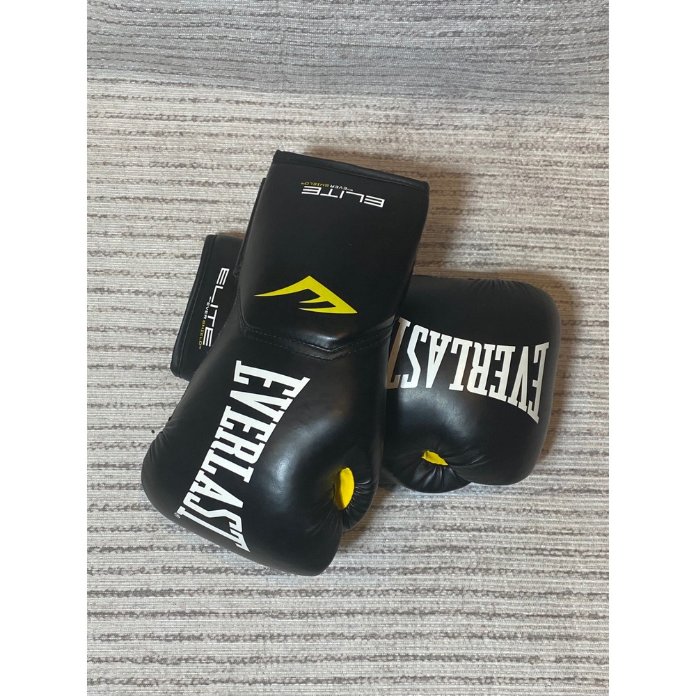 Everlast Elite Pro Style Training Boxing Gloves Black Yellow 14oz EverShield